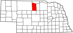 Map of Nebraska highlighting Brown County