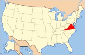 Map of the United States with Virginia highlighted.
