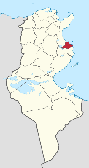 Map of Tunisia with Monastir highlighted