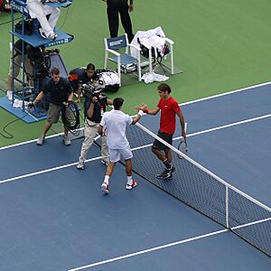 Novak Djokovic and Roger Federer at USO 2011 (cropped) (cropped)