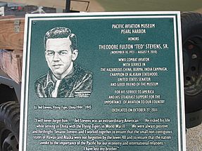 Plaque honoring Ted Stevens' wartime service