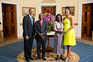 President Barack Obama and First Lady Michelle Obama greet His Excellency José Mário Vaz, President of the Republic of Guinea-Bissau, and Ms. Rosa Teixeira Goudiaby Vaz