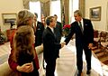 President George W. Bush congratulates Senator Mike DeWine, R-Ohio, on S. 650, the Pediatric Equity Research Act of 2003