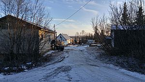 A street level view of New Stuyahok, Alaska