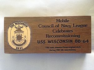 Teak deck piece from the USS Wisconsin reactivation 1987-1988