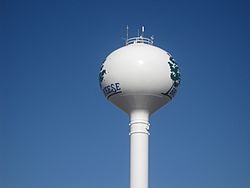 Breese water tower along U.S. Route 50
