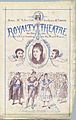 A programme cover for the Royalty Theatre printed in black and blue with engraved illustrations and decorations. There is a large illustration of the main attraction, La Périchole, but caricatures of Gilbert and Sullivan as cherubs frame a portrait of Selina Dolaro.