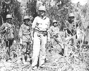 USA-P-Papua-p302 GENERAL EICHELBERGER AND MEMBERS OF HIS STAFF look over newly taken ground in the Triangle area. milner