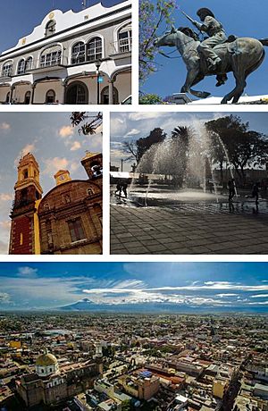 From top to bottom left to right: City hall, Domingo Arenas monument, St. Agnes Parish, Main square, Overview of Zacatelco.