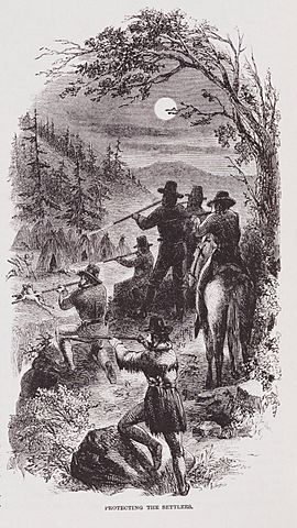 "Protecting The Settlers" Illustration by JR Browne for his work "The Indians Of California" 1864.jpg