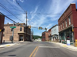 2016-06-18 15 25 01 View north along Maryland State Route 36 (Main Street) at Douglas Avenue in Lonaconing, Allegany County, Maryland