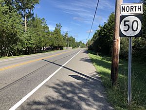 2018-09-15 10 14 51 View north along New Jersey State Route 50 and Atlantic County Route 557 just north of Atlantic County Route 648 (Head of River Road) in Corbin City, Atlantic County, New Jersey