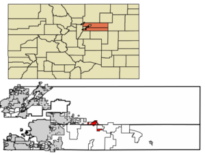 Location of Bennett in Adams and Arapahoe counties of Colorado