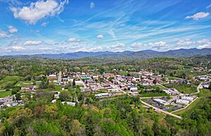 Aerial view of downtown Franklin, North Carolina, in Macon County 12