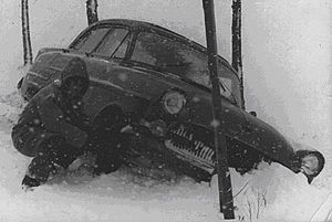 BRIXMIS Opel Kapitän stuck in snow 1958