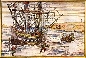 Barents' ship among the arctic ice