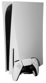 Black and white Playstation 5 base edition with controller