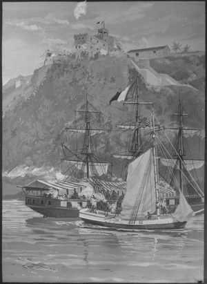 Capture of the French Privateer Sandwich by armed Marines on the Sloop Sally, from the U.S. Frigate Constitution, Puerto - NARA - 532590.tif