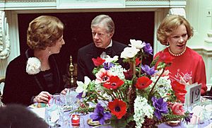 Carters with Margaret Thatcher state dinner (cropped1)