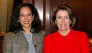 Congresswoman Pelosi meets San Francisco's District Attorney, Kamala Harris; March 30, 2004 (cropped)