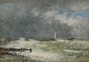 Eugène Boudin, Entrée des jetées du Havre par gros temps, 1895