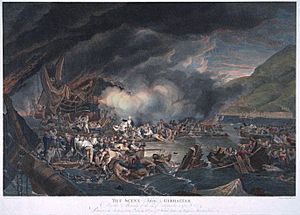 Gibraltar explosion des batteries avec fuite des equipages et chaloupes 1782
