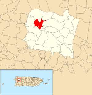 Location of Guatemala within the municipality of San Sebastián shown in red