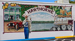 Mural depicting Hawthorne's history