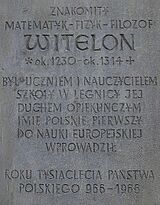 Legnica, tablica pamiątkowa poświęcona Witelonowi na ścianie budynku Muzeum Miedzi - 24.03.2012 r.