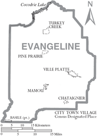 Map of Evangeline Parish Louisiana With Municipal Labels