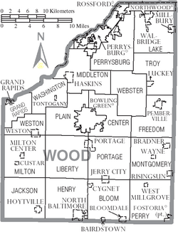 Map of Wood County Ohio With Municipal and Township Labels