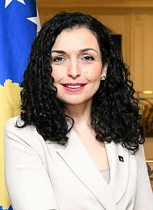 Meeting of Prime Minister Dimitar Kovačevski with the President of the Republic of Kosovo, Vjosa Osmani Sadriu -26.04.2023- (52847410507) (cropped).jpg