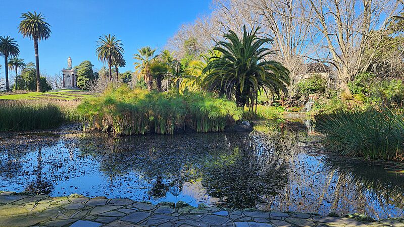 Ornamental Lake with Queen Victoria Memorial on the Left and Lake Waterfall on the Right