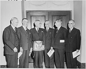 Photograph of President Truman wearing his Masonic regalia (he was a thirty-third degree Scottish Rite Mason), with... - NARA - 200176