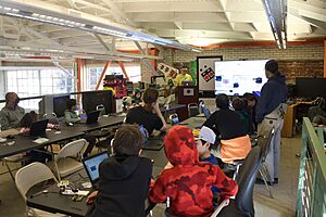 A Saturday morning class at the MADE where students get free admission to the playable exhibit floor after class.