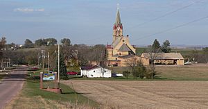 St. Helena, seen from the south; in the center is Immaculate Conception Church