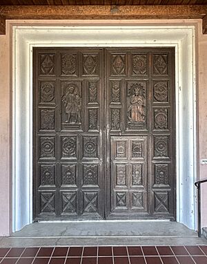 The Fulton-Hayden Memorial Art Gallery doors are church doors from a chapel in Michoacán, Mexico. A.D 1665. Carved by Tarascan wood carvers