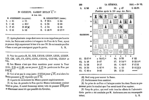 The Immortal Game, written by Lionel Kieseritzsky in La Régence, 1851