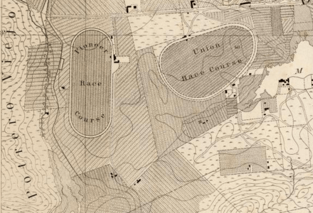 1857 Map of San Francisco's Mission District showing the race courses