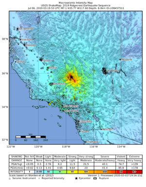2019-07-06 Ridgecrest, CA M7.1 earthquake shakemap (ATLAS)