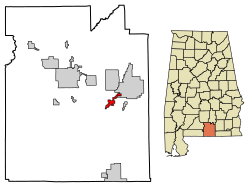 Location of Horn Hill in Covington County, Alabama.
