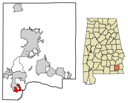 Location of Clayhatchee in Dale County, Alabama.