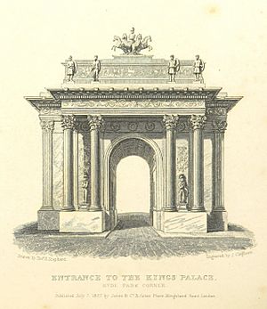 Entrance to the King's Palace, Hyde Park Corner - Shepherd, Metropolitan Improvements (1828), p326