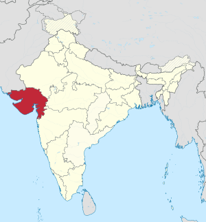 A map showing us where the location of Gujarat is in India