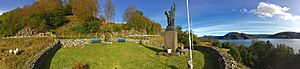 Ingólfr Arnarson monument Einarr Jonsson 1907 1961 Rivedal Dalsfjorden Sunnfjord Sogn og Fjordane 2015-10-14 Distorted panorama cropped 01