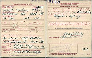 Joe "King" Oliver's Draft Card, signed 09-12-1918 in Chicago