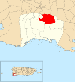 Location of Lajas Arriba within the municipality of Lajas shown in red