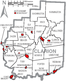 Map of Clarion County Pennsylvania With Municipal and Township Labels