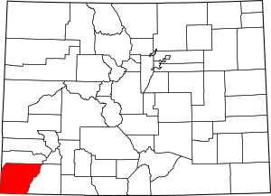 Map of Colorado highlighting Montezuma County