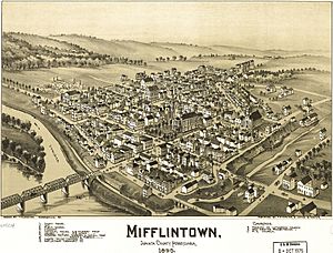 Mifflintown, Pennsylvania birdseye map by Fowler (1895). loc call no g3824m-pm008027